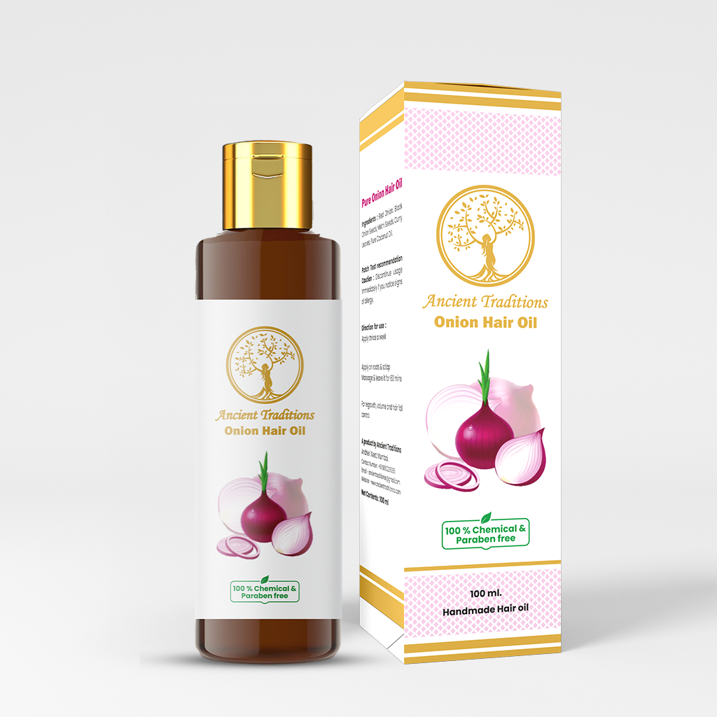 Ancient Traditions Pure Onion Hair Oil - For Regrowth, Volume, and Hair Fall Control