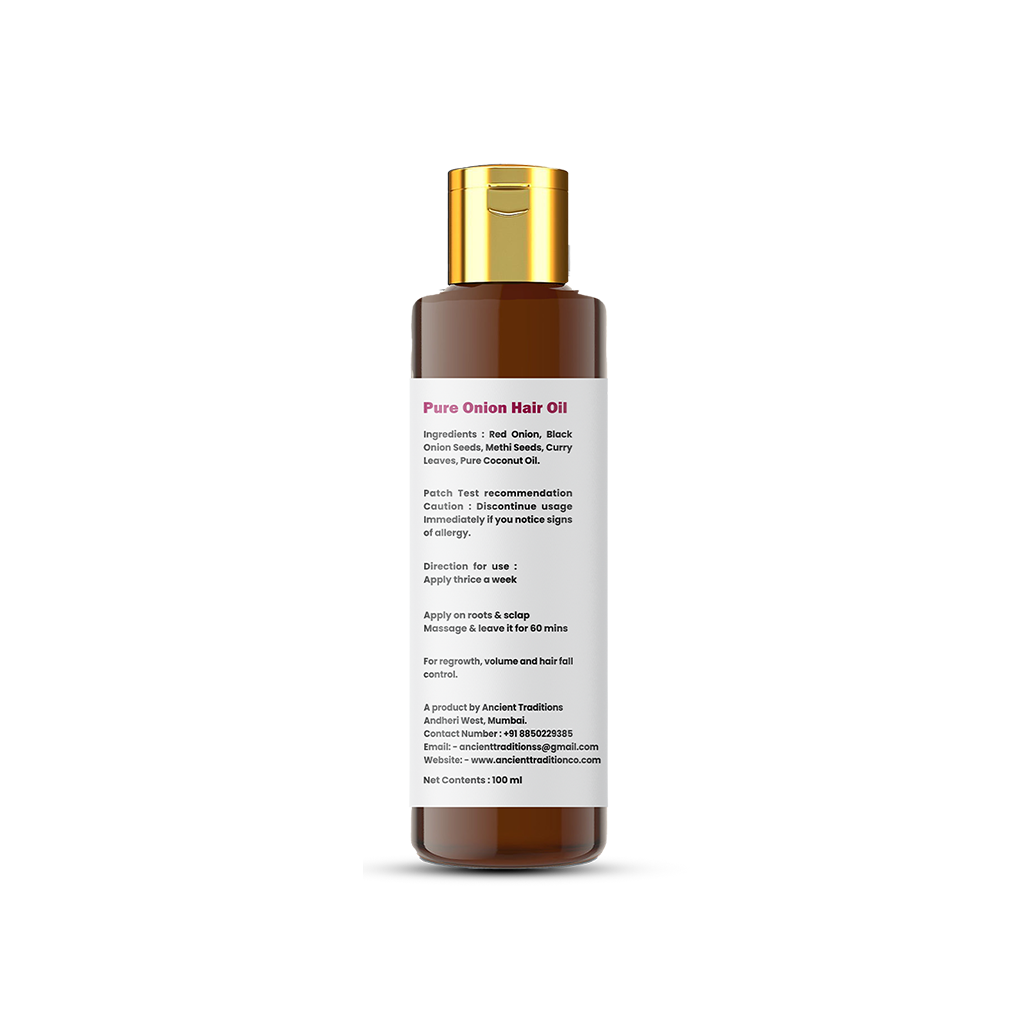 Ancient Traditions Pure Onion Hair Oil - For Regrowth, Volume, and Hair Fall Control